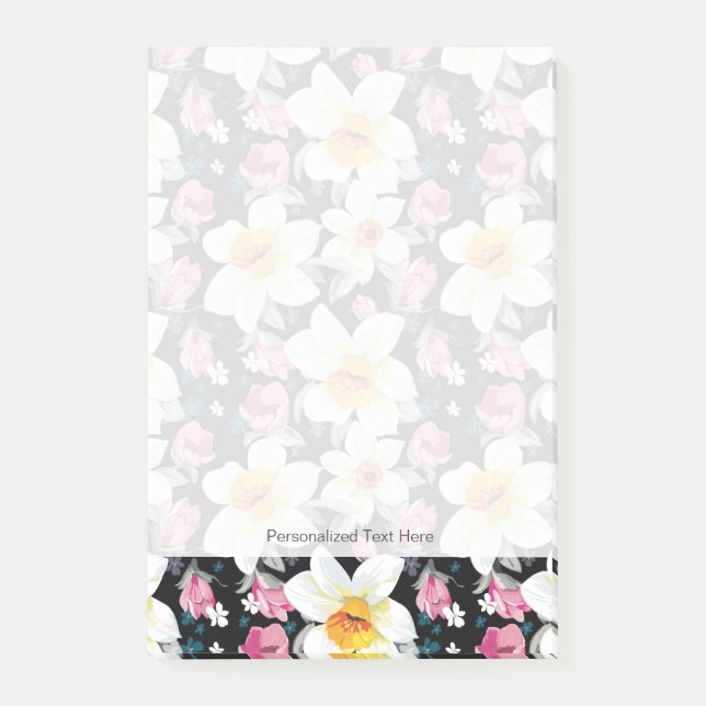 Elegance pattern with narcissus flowers post-it notes (Front)