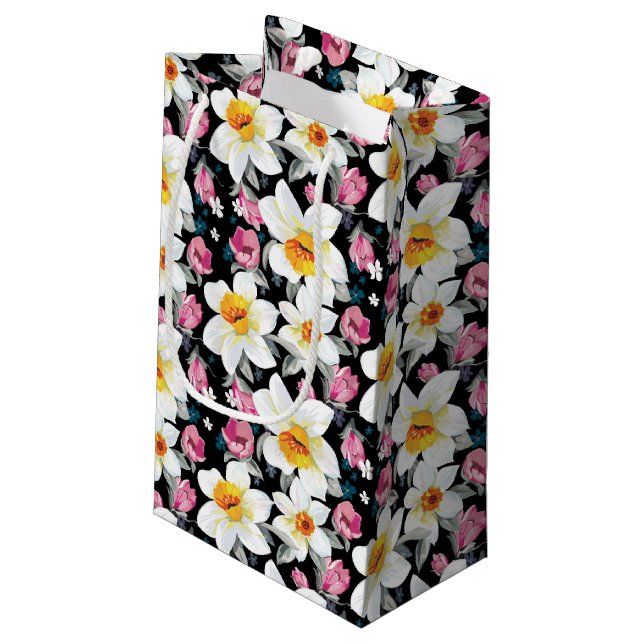 Elegance pattern with narcissus flowers small gift bag (Back Angled)
