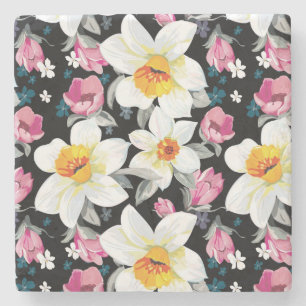 Elegance pattern with narcissus flowers stone coaster