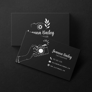 Elegance Photography Black white Hand-drawn Camera Business Card