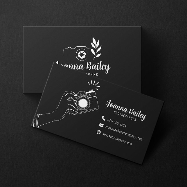 Elegance Photography Black white Hand-drawn Camera Business Card (Creator Uploaded)
