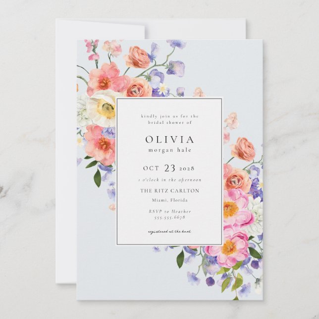 Elegance Pink Boho Floral Bridal Shower Invitation (Front)