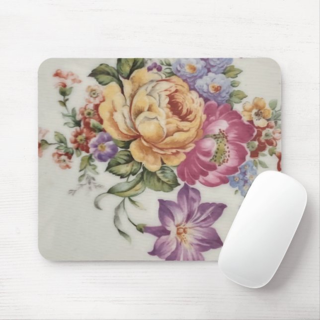 Elegance: Porcelain-Inspired Floral Mouse Pad    Mouse Pad (With Mouse)
