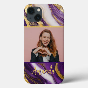Elegance Purple & Gold Glittering Photo iPhone 13 Case