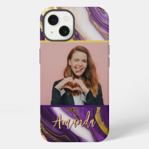 Elegance Purple & Gold Glittering Photo iPhone 13 Case