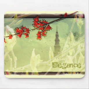 Elegance Red Green Flowers Tower Mouse Pad