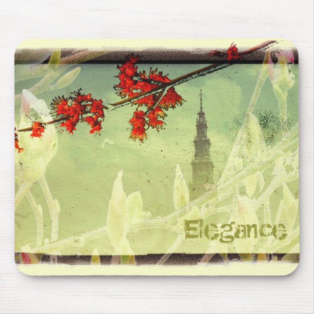 Elegance Red Green Flowers Tower Mouse Pad (Front)