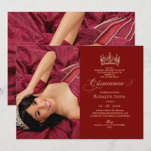 Elegance Red Princess Quinceañera Photo Invitation