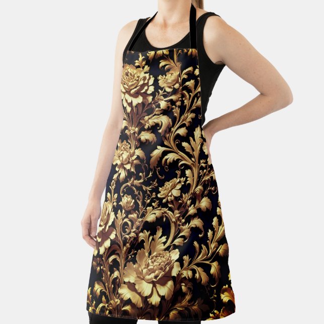 Elegance Redefined: Black and Gold Flowers Apron (Insitu)