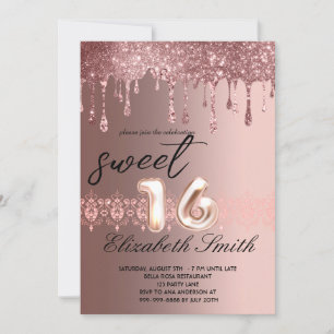  Elegance  Rose Gold Drips  Sweet Sixteen    Invitation