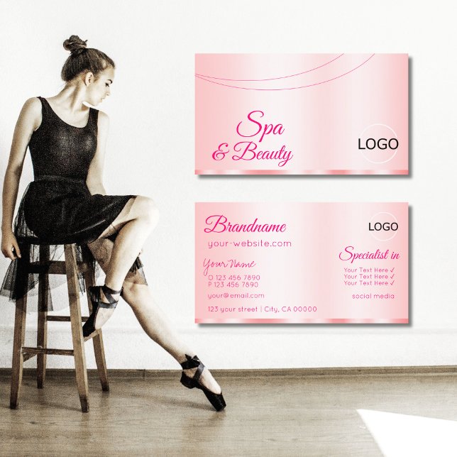 Elegance Rose Pink Glamourous with Logo Modern Business Card (Creator Uploaded)