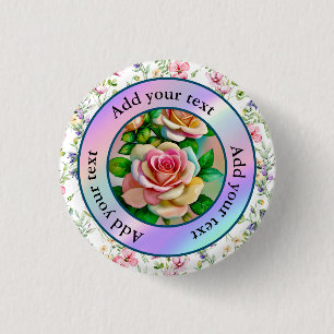 Elegance Roses Pink and Yellow Watercolor Pastel 3 Cm Round Badge