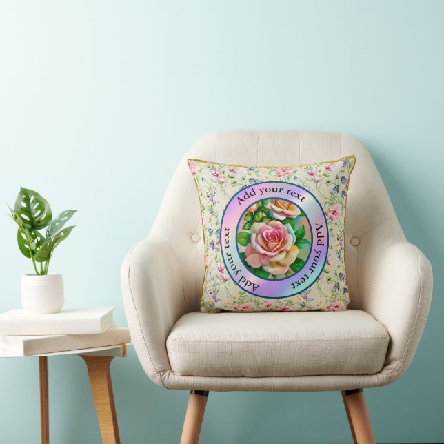 Elegance Roses Pink and Yellow Watercolor Pastel Cushion (Chair)