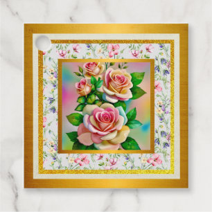 Elegance Roses Pink and Yellow Watercolor Pastel Favour Tags