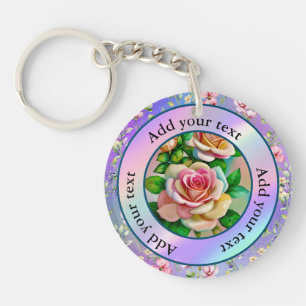 Elegance Roses Pink and Yellow Watercolor Pastel Key Ring