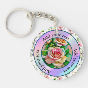 Elegance Roses Pink and Yellow Watercolor Pastel Key Ring
