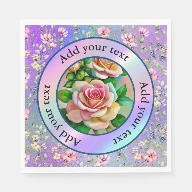 Elegance Roses Pink and Yellow Watercolor Pastel Napkin (Front)