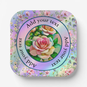 Elegance Roses Pink and Yellow Watercolor Pastel Paper Plate