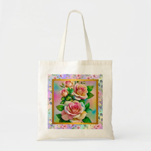 Elegance Roses Pink and Yellow Watercolor Pastel Tote Bag