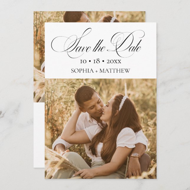 Elegance Script 2 Photo Wedding Save The Date (Front/Back)