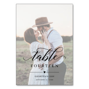 Elegance Script Faux Vellum Effect Photo Wedding Table Number