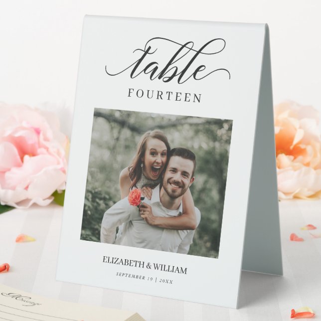 Elegance Script Modern Photo Wedding Table Number (In SItu (Wedding))