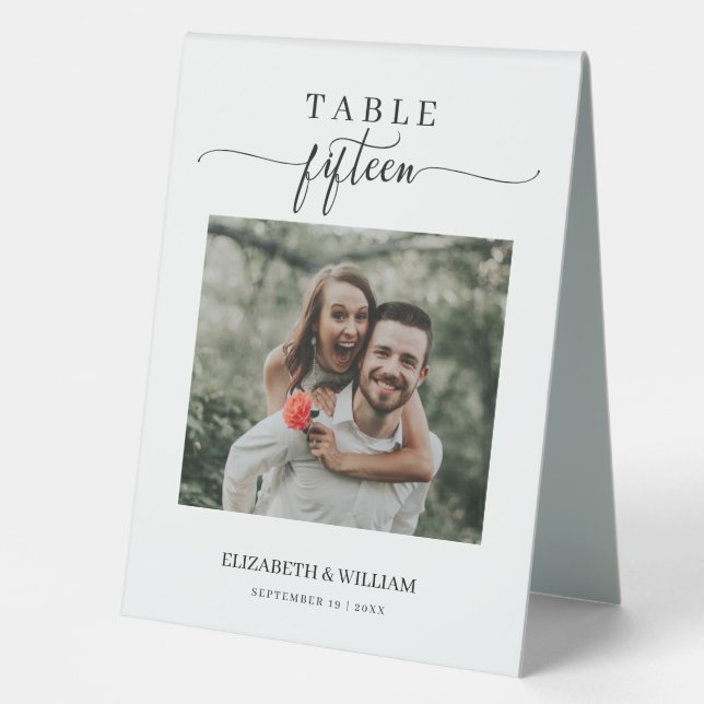 Elegance Script Photo Wedding Table No Fifteen (Front)