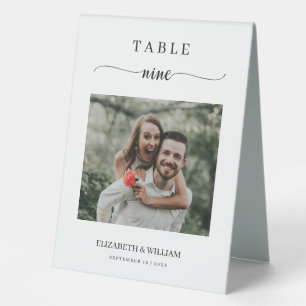 Elegance Script Photo Wedding Table Number Nine
