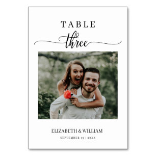 Elegance Script Photo Wedding Table Number Three