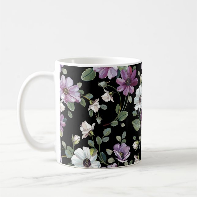 Elegance seamless pattern with flowers cosmos coffee mug (Left)