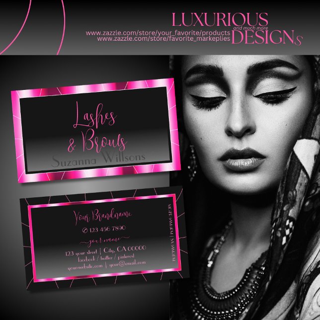 Elegance Shimmery Pink Black Gradient Stylish Business Card (Creator Uploaded)