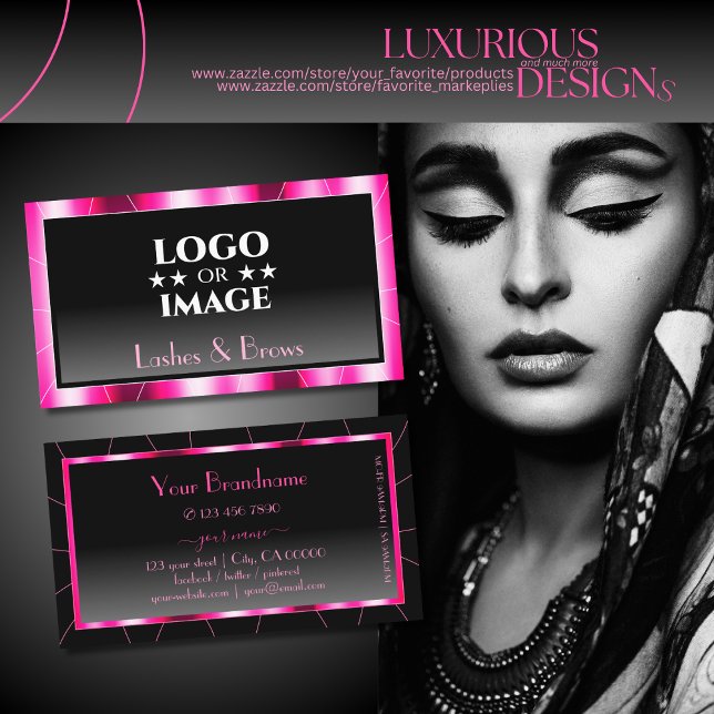 Elegance Shimmery Pink Black Gradient with Logo Business Card (Creator Uploaded)