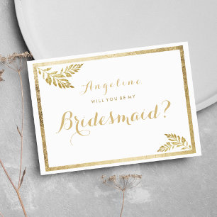 Elegance simple white golden floral Bridesmaid Invitation