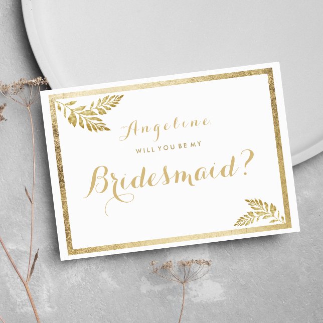 Elegance simple white golden floral Bridesmaid Invitation (Elegance simple white golden floral Bridesmaid )