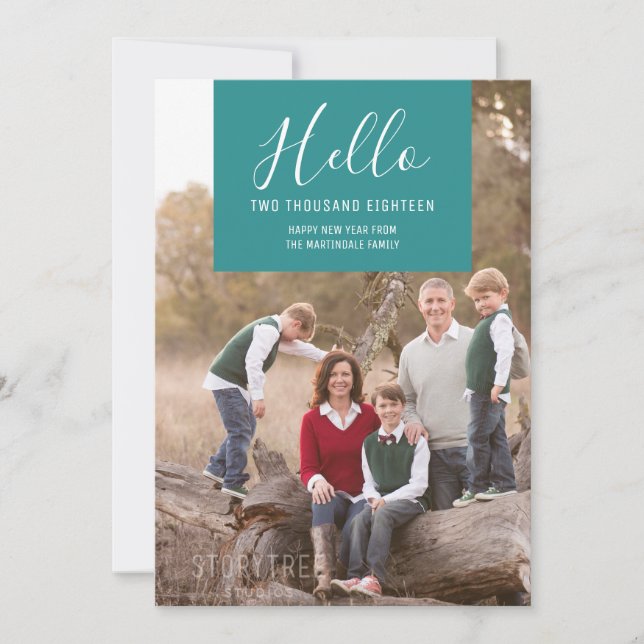 Elegance Squared New Year's Photo Card | Teal (Front)