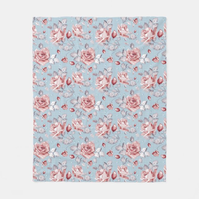 Elegance wallpaper pattern of pink roses 2 fleece blanket (Front)