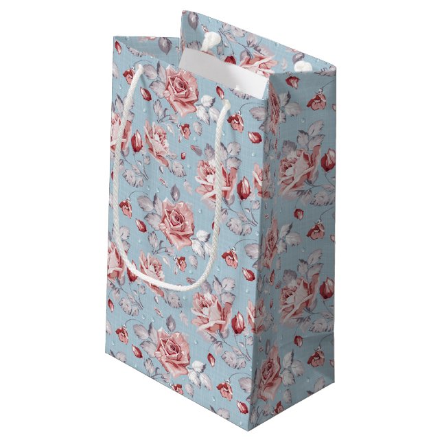 Elegance wallpaper pattern of pink roses 2 small gift bag (Back Angled)