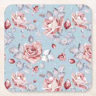 Elegance wallpaper pattern of pink roses 2 square paper coaster