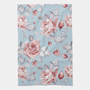 Elegance wallpaper pattern of pink roses 2 tea towel