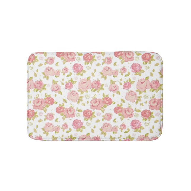 Elegance wallpaper pattern of pink roses 3 bath mat (Front)
