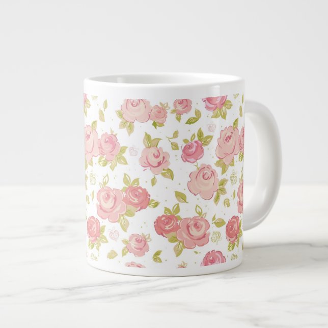 Elegance wallpaper pattern of pink roses 3 large coffee mug (Front Right)