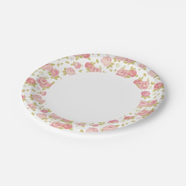 Elegance wallpaper pattern of pink roses 3 paper plate (Angled)