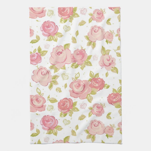 Elegance wallpaper pattern of pink roses 3 tea towel (Vertical)