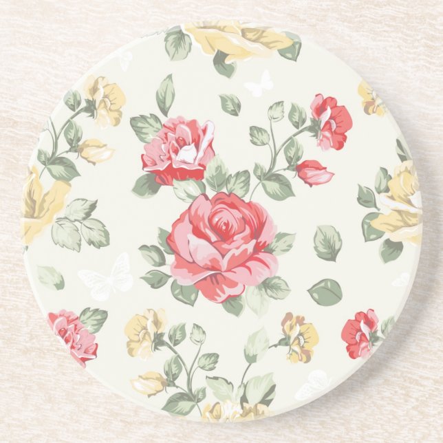 Elegance wallpaper pattern of pink roses coaster (Front)