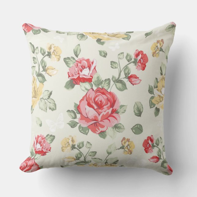 Elegance wallpaper pattern of pink roses cushion (Front)