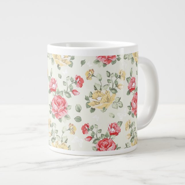 Elegance wallpaper pattern of pink roses large coffee mug (Front Right)
