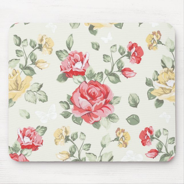 Elegance wallpaper pattern of pink roses mouse pad (Front)