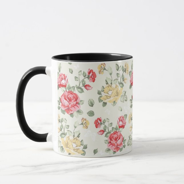Elegance wallpaper pattern of pink roses mug (Left)