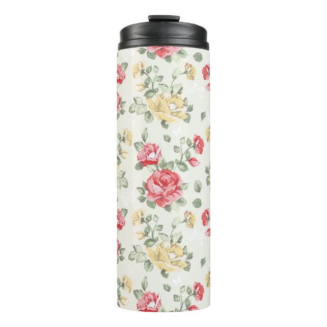 Elegance wallpaper pattern of pink roses thermal tumbler (Front)