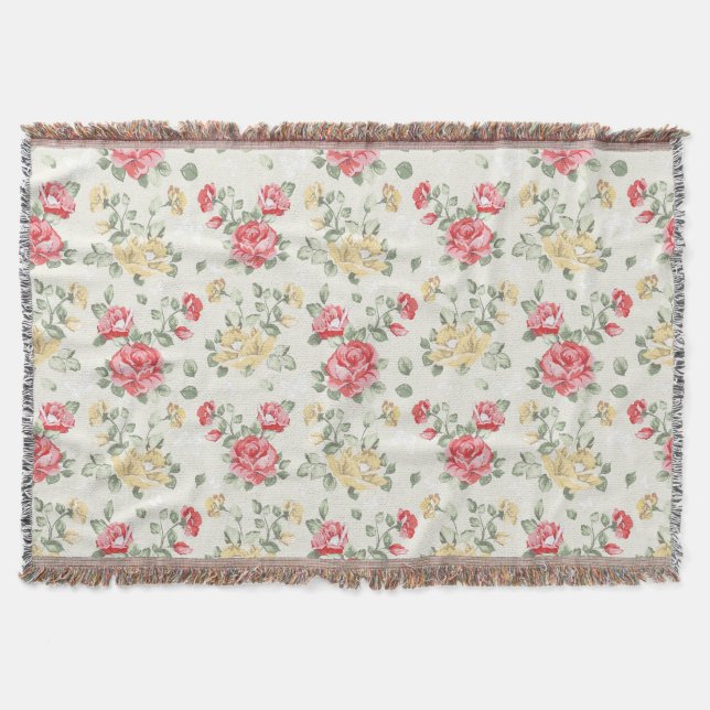Elegance wallpaper pattern of pink roses throw blanket (Front)
